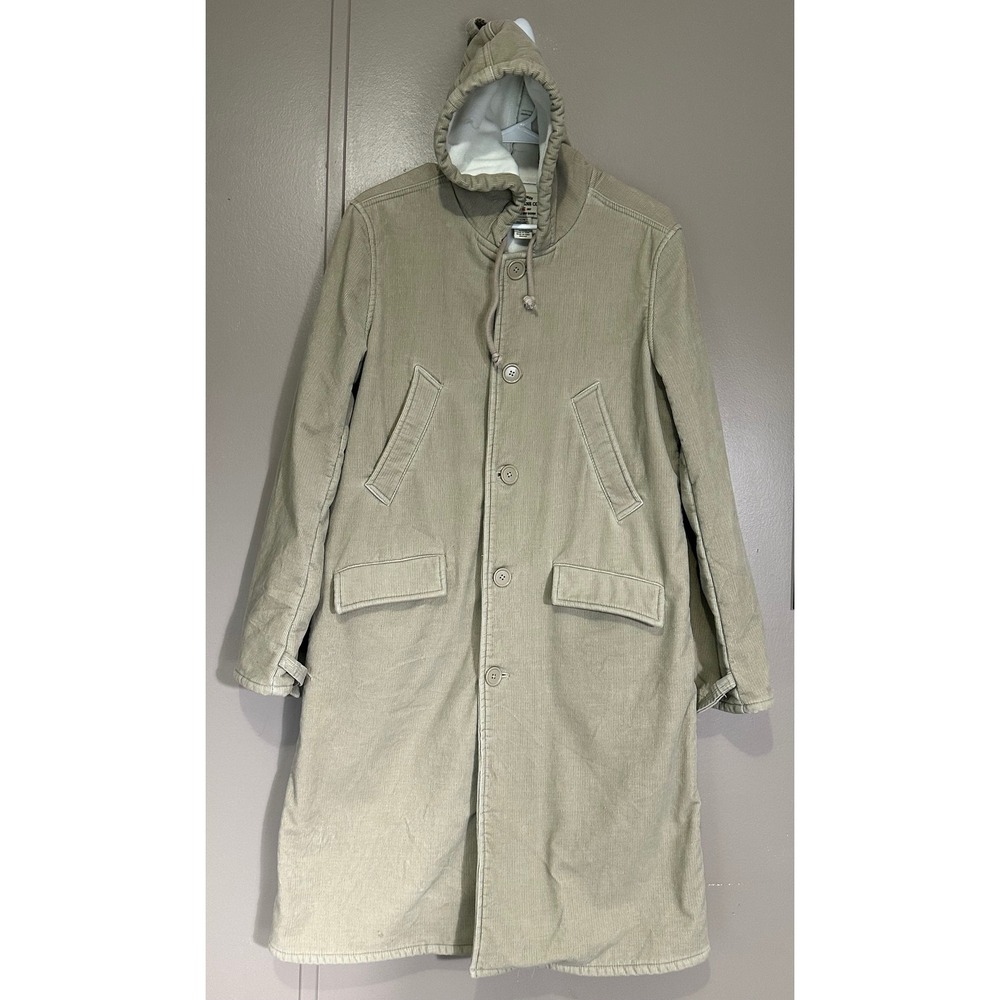 Vintage Polo Jeans Co Ralph Lauren Corduroy Hooded Trench Coat Khaki L G - Picture 1 of 8